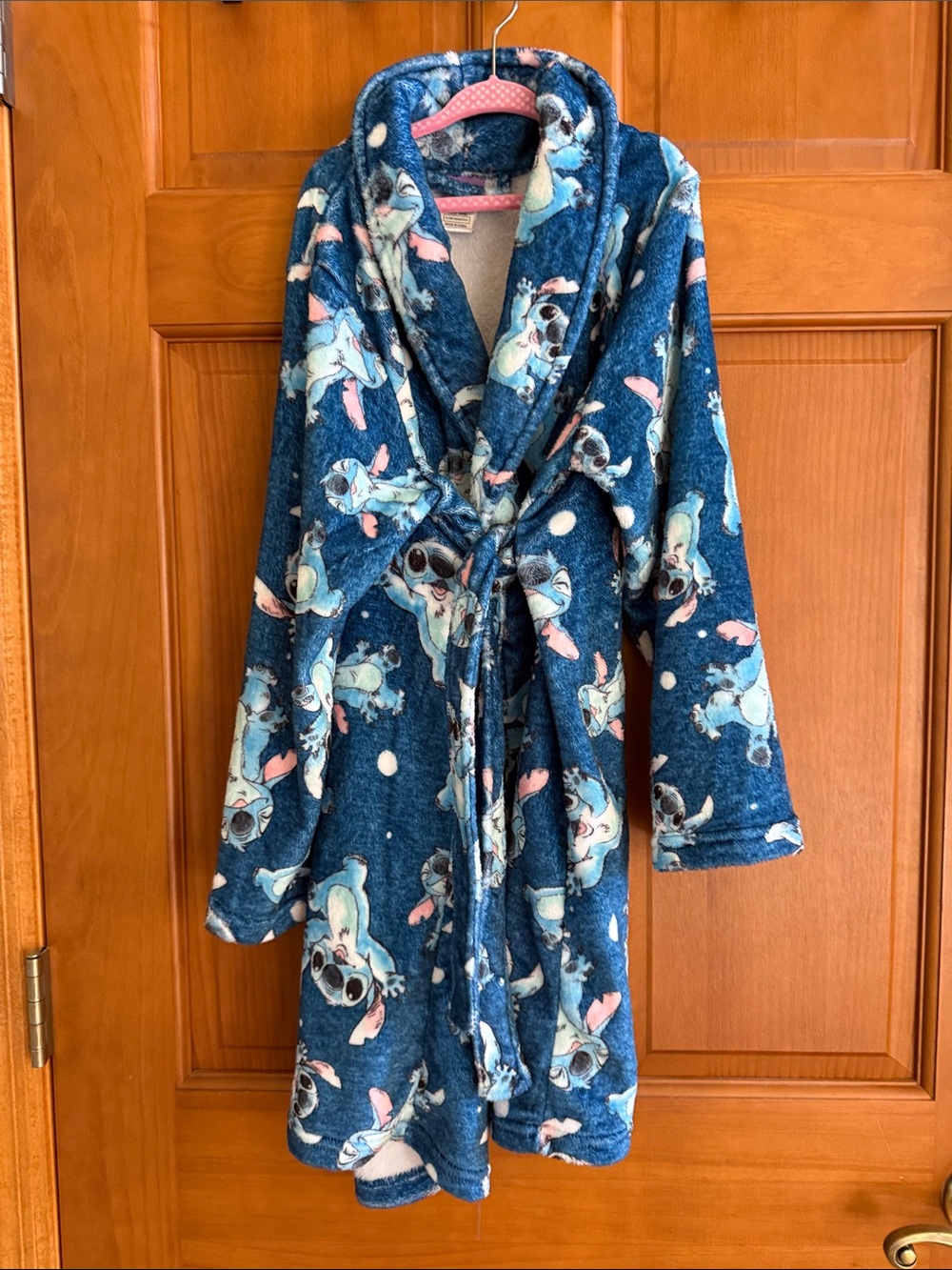 Disney Blue Plush Stitch Fleece Robe with Pink Accent